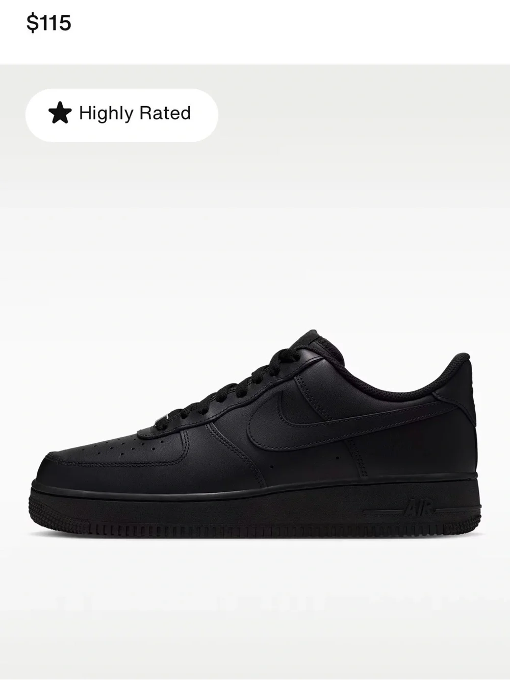 Men's Air Force 1 Matte Black Low-Top Lace-Up Sneakers